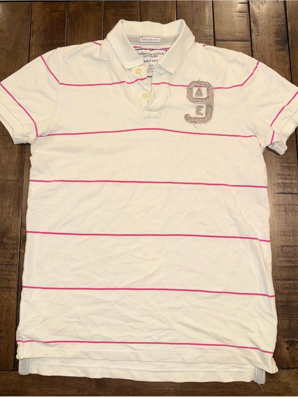 American Eagle 2009 Y2K Vintage Fit Pink Stripe Eagle Polo Shirt S